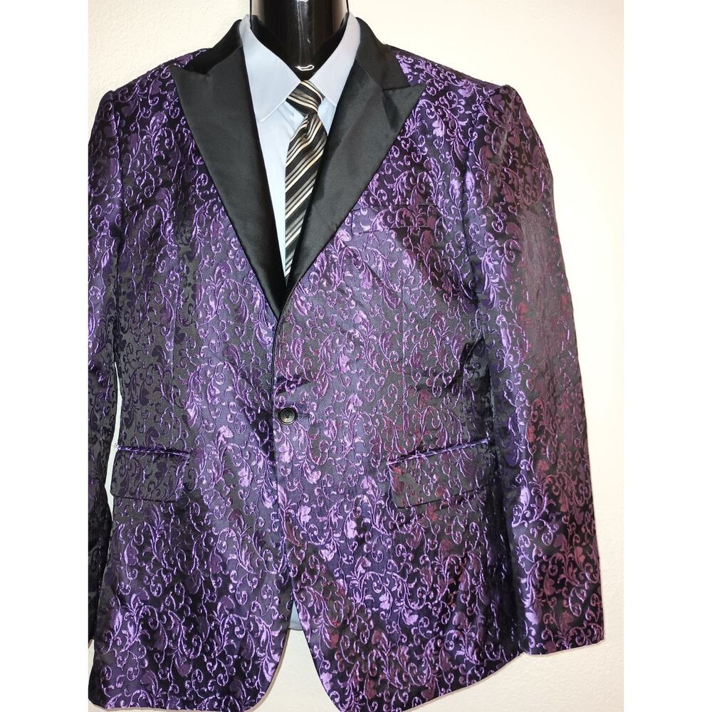 COOFANDY Men's Purple Floral Jacquard Blazer Tuxedo Jacket Size L M008 - Picture 5 of 11